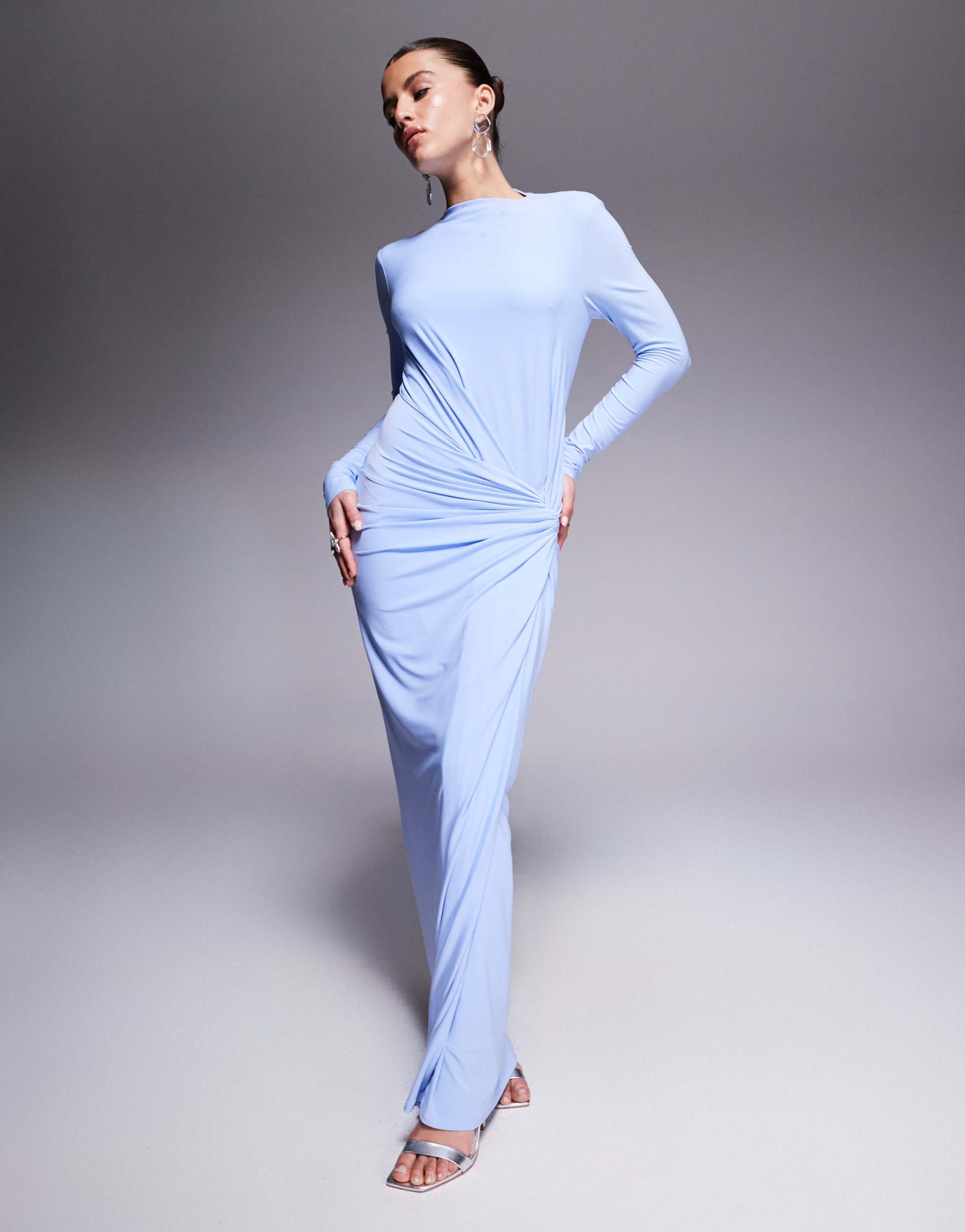 daska twist front dress in soft blue