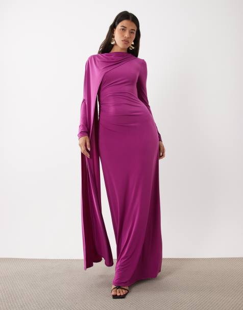 Daska - vestido maxi morado con un hombro y capa - view 1