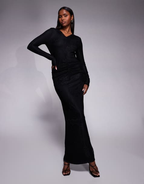Daska x ASOS – Black Collection – Maxikleid aus Spitze in Schwarz mit Raffung in der Taille - view 1