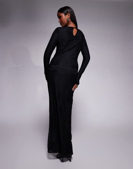 Daska X ASOS - Black Collection - Vestito lungo in pizzo nero con vita raccolta, 3 di 4