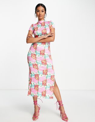 Day 6 high neck column maxi dress in pink holidaze print - ASOS Price Checker