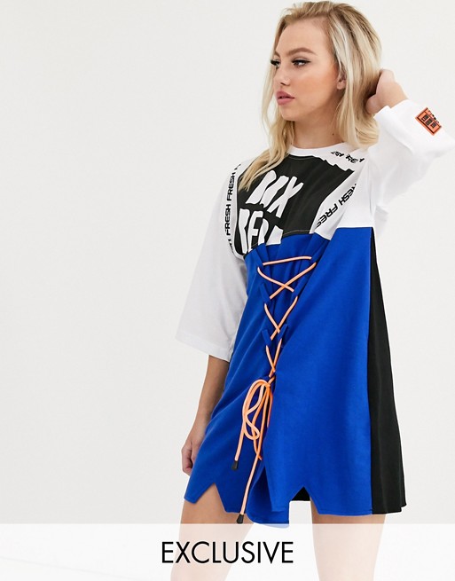 DB Berdan t-shirt dress with lace up panel and contrast laces