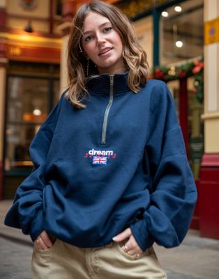 DBDNS 1-4 zip sweatshirt in navy with dream sports embroidery