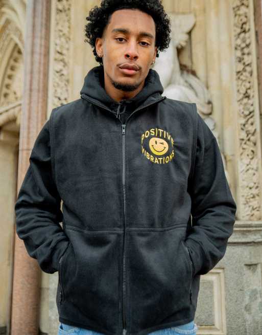 DBDNS black fleece gilet with 90s rave embroidery