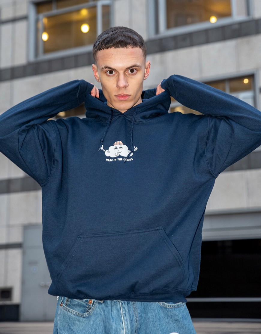 DBDNS heavyweight navy hoodie with head in the clouds print