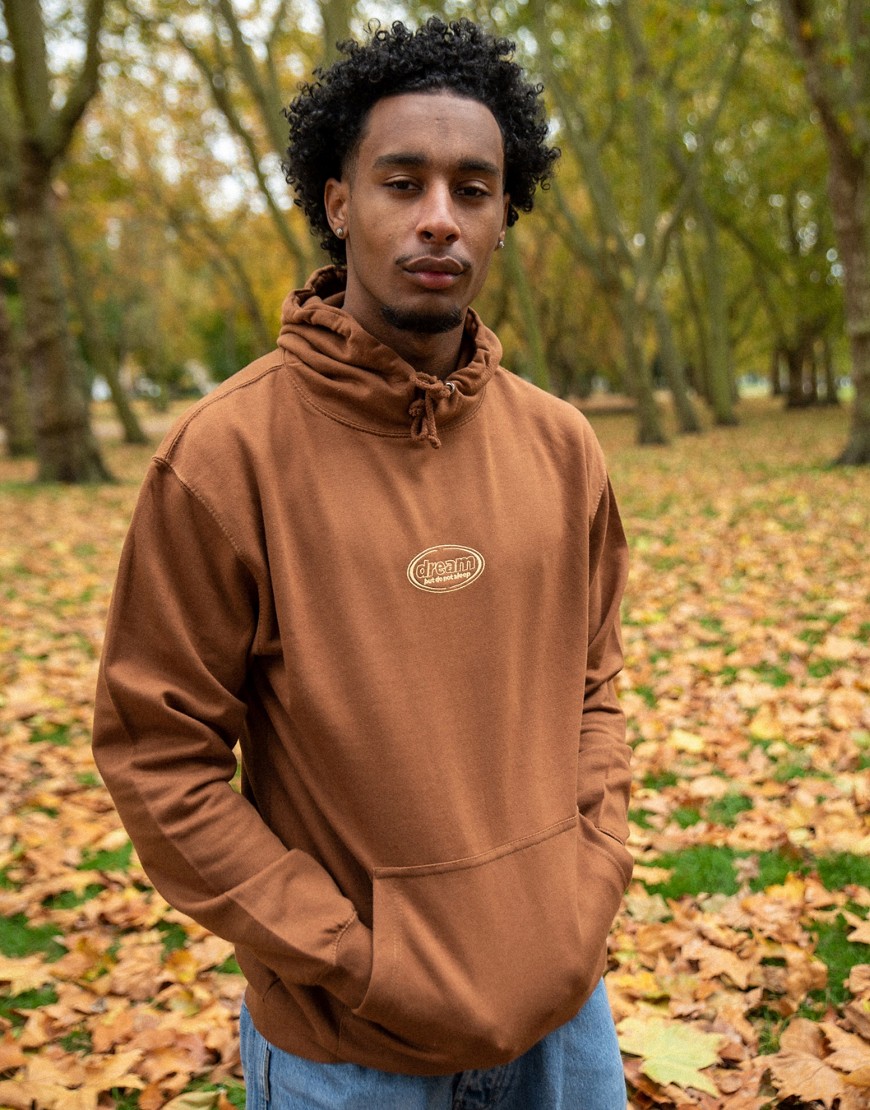 DBDNS hoodie in caramel toffee with oval logo embroidery-Brown