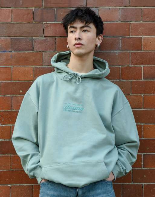 DBDNS hoodie in dusty green with futuristic logo embroidery