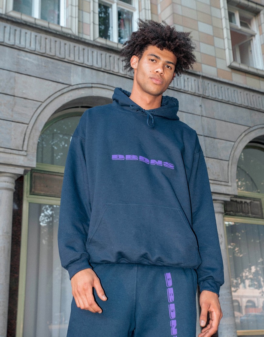 DBDNS hoodie in navy with purple logo embroidery