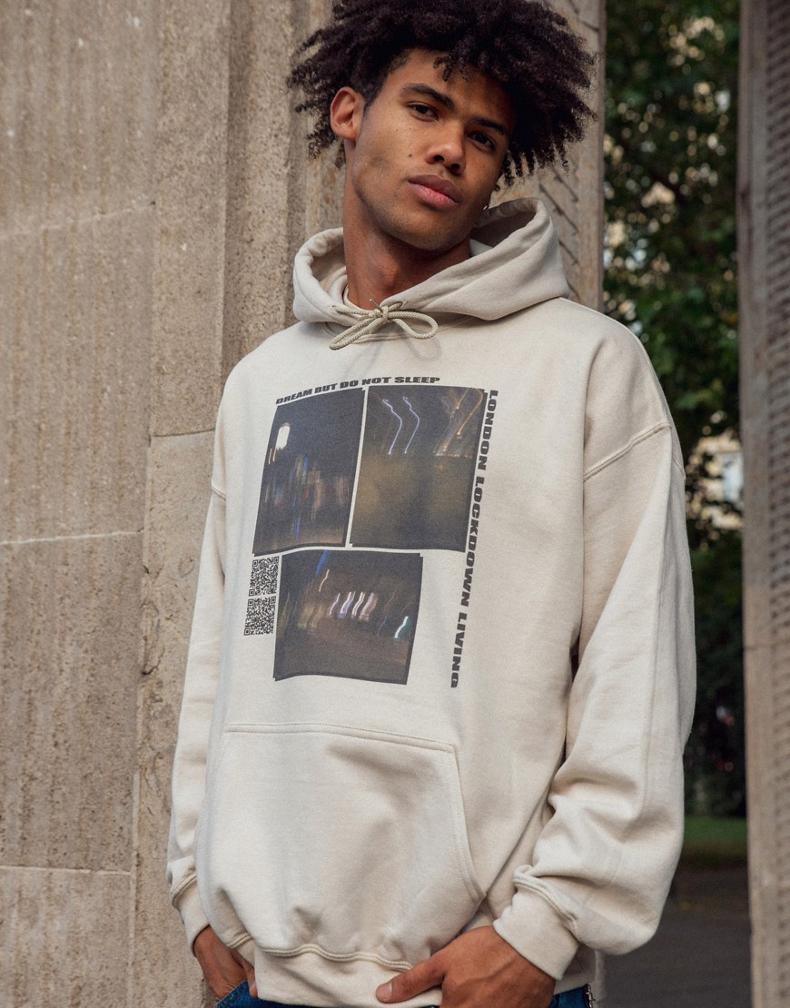 DBDNS hoodie in sand with ghost town print-Neutral