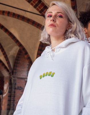DBDNS hoodie in white with apple bubble logo print