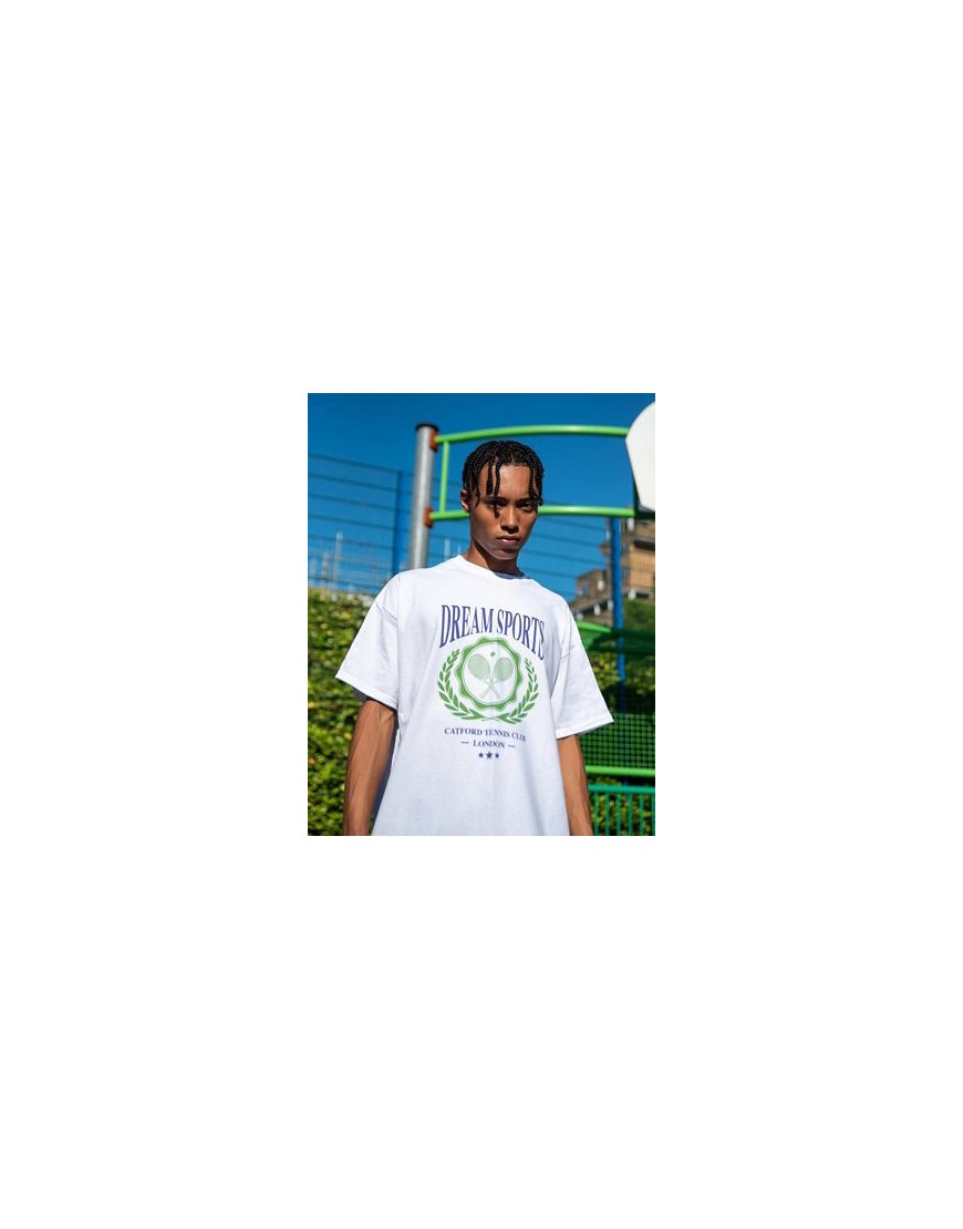DBDNS short sleeved t-shirt in white dream sports tennis club emblem design