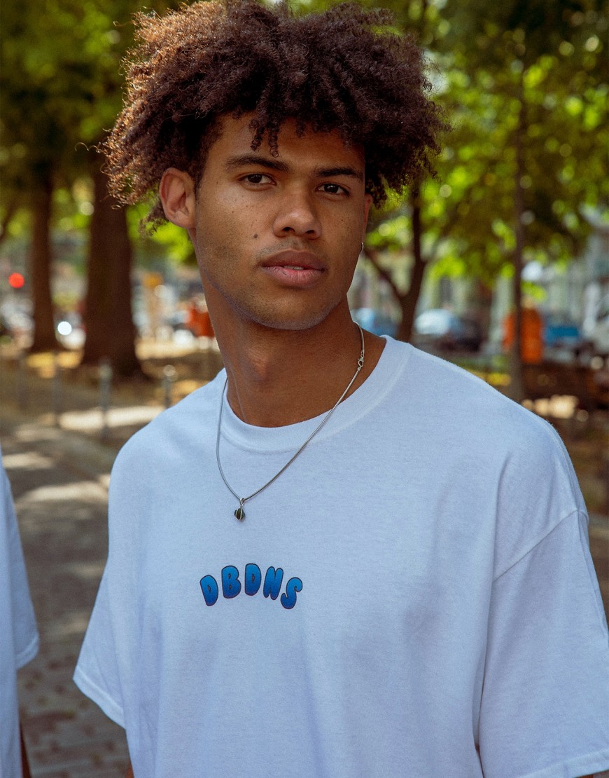 DBDNS t-shirt in white with blueberry bubble logo print
