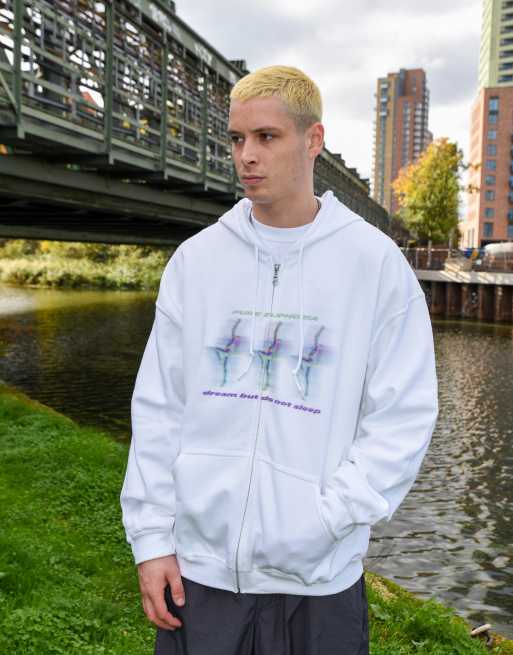 DBDNS zip hoodie in white pure euphoria print