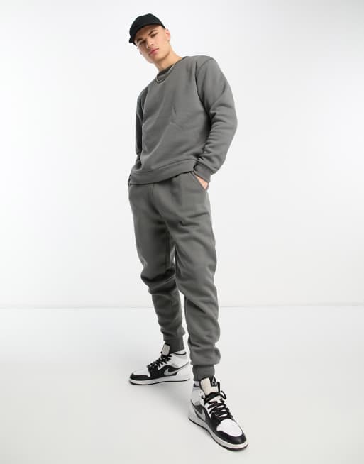 DDT - Tuta sportiva color antracite con felpa girocollo e joggers