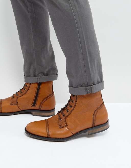 Dead Vintage Lace Up Boots In Tan Leather