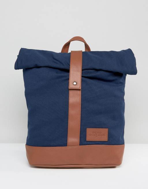 Dead Vintage Rugzak met opgerolde bovenkant in marineblauw