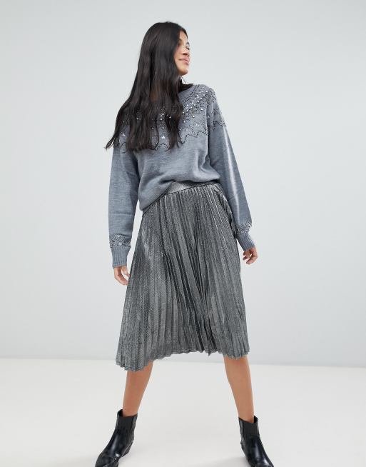 Asos silver hotsell pleated skirt