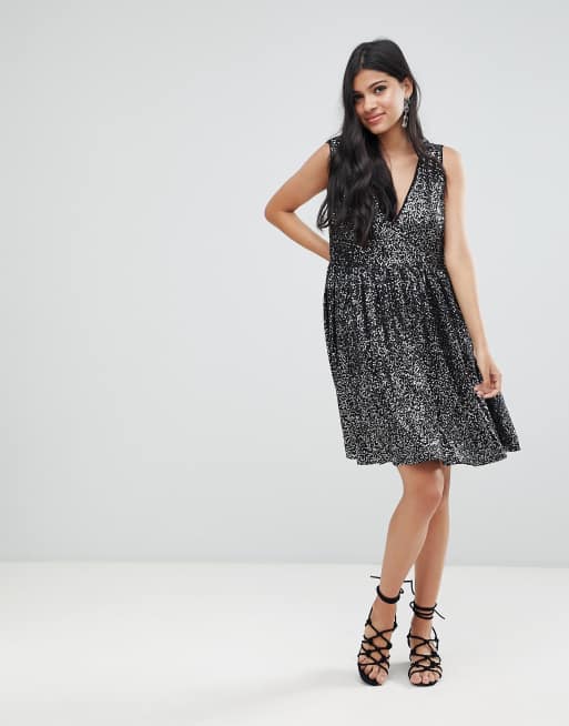 Asos design scattered clearance sequin mini skater dress