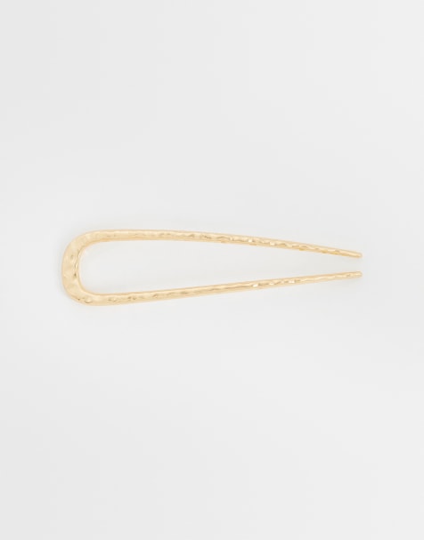 DeisgnB London hammered French hair pin in gold - view 1