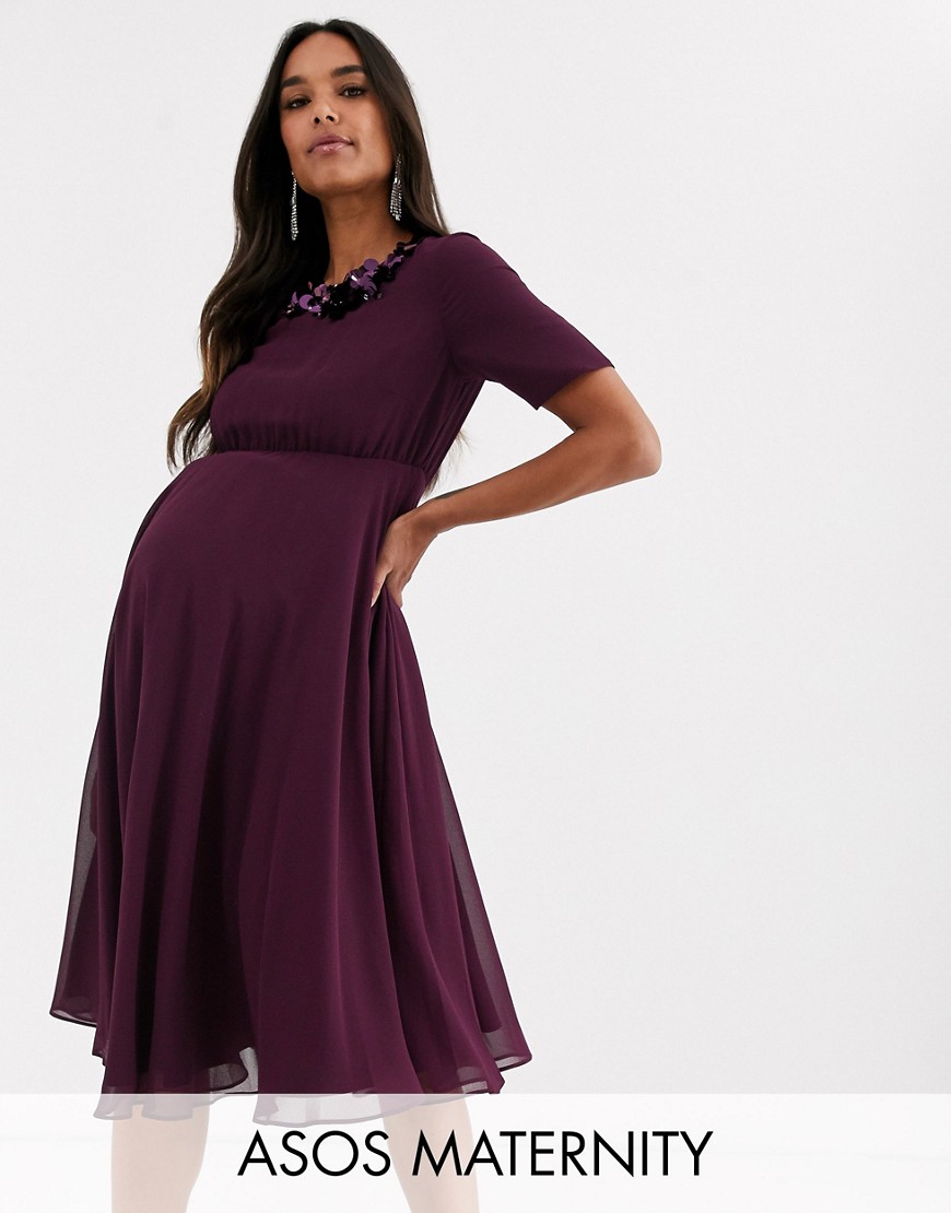фото Декорированное платье миди с кроп-топом asos design maternity-фиолетовый asos maternity