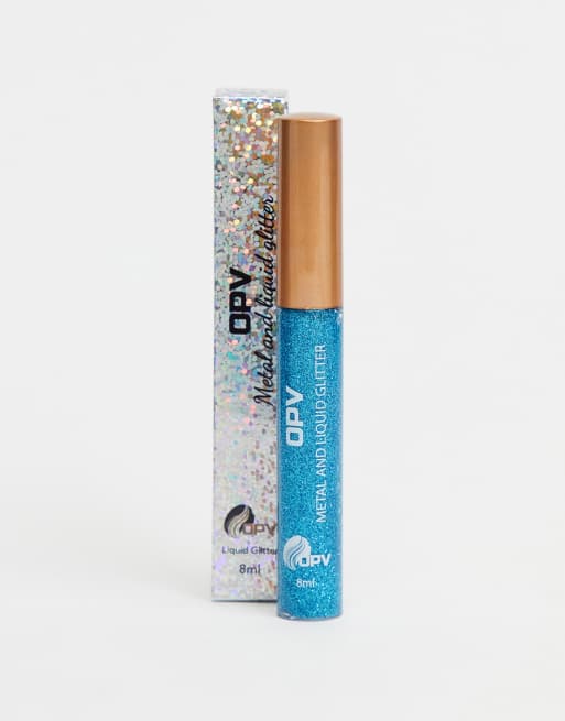 Delineador de ojos líquido en tono Tease Me metalizado con purpurina Metal and Liquid Glitter de OPV Beauty: Tono azul brillante