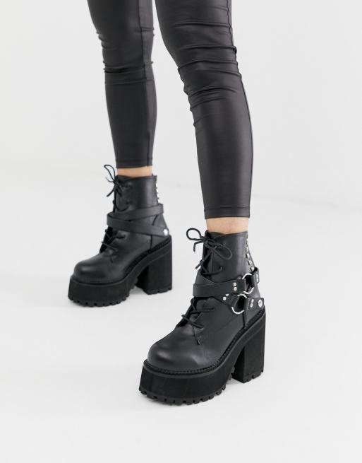 Demonia Assault chunky harness boots in black