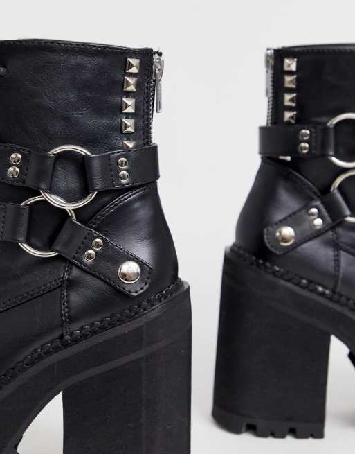 Demonia Assault chunky harness boots in black