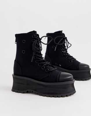 white chunky digger lace up boots