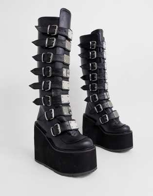 demonia black buckle boots