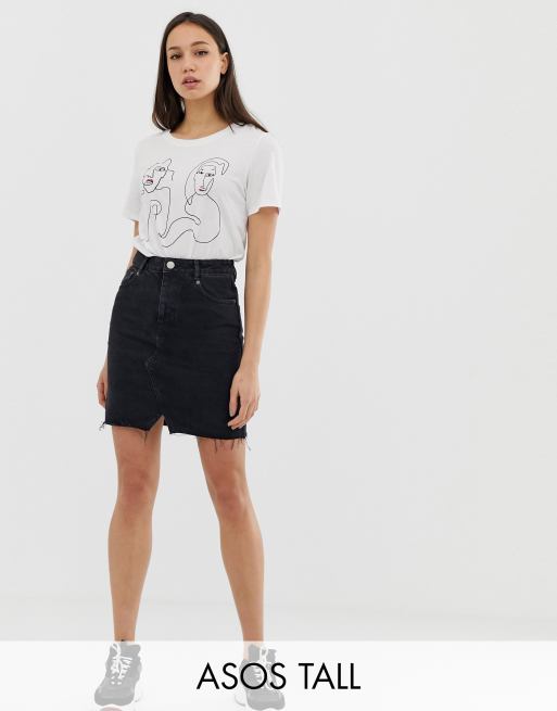 Denim pelmet-nederdel i vasket sort fra ASOS DESIGN Tall