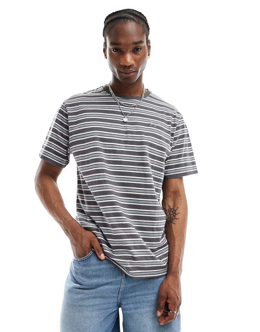 Denim Project boxy t-shirt with multicoloured horiztonal stripes