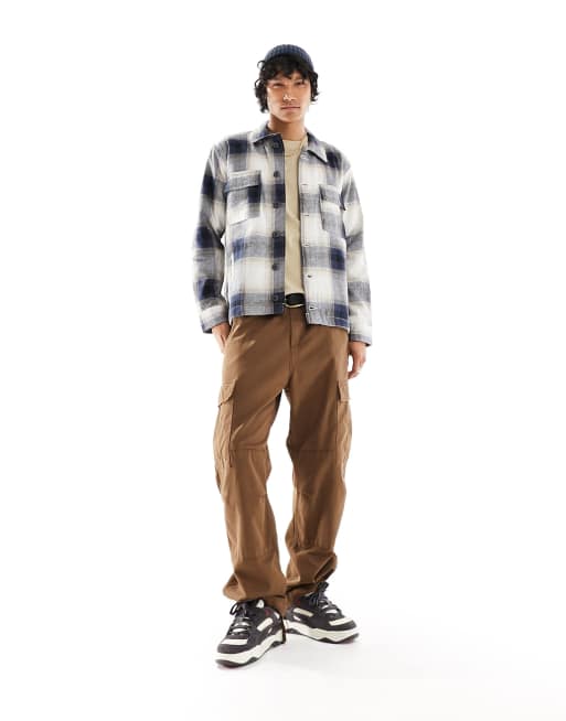 Denim Project check overshirt in white and navy