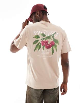 Denim Project cherry t-shirt in grey with back print