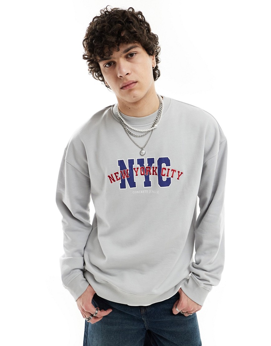 Denim Project crew sweatshirt in light grey with NYC embroidery