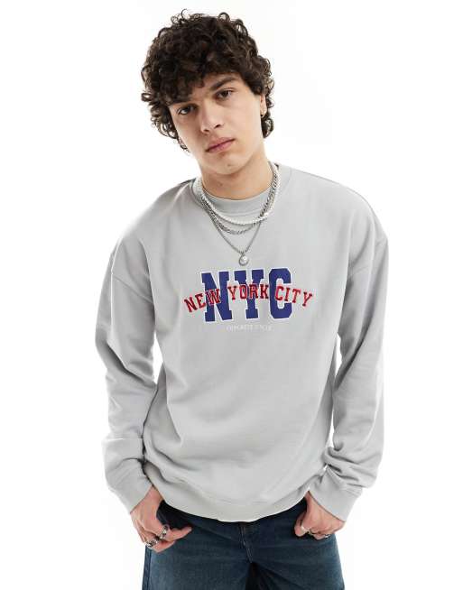 Denim Project crew sweatshirt Books in light grey with NYC embroidery