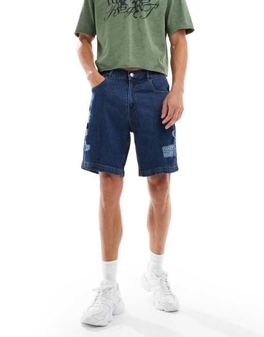 Denim Project denim shorts with rips in midwash blue | ASOS