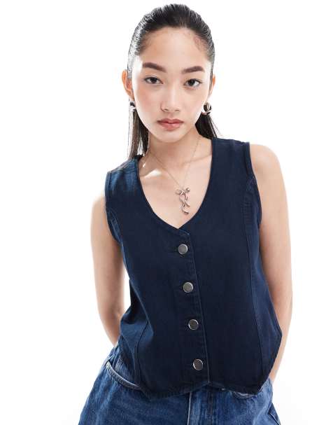 Denim Project denim waistcoat top in midwash blue - view 1