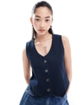 [Denim Project] Denim Project denim waistcoat top in midwash blue XS Blue