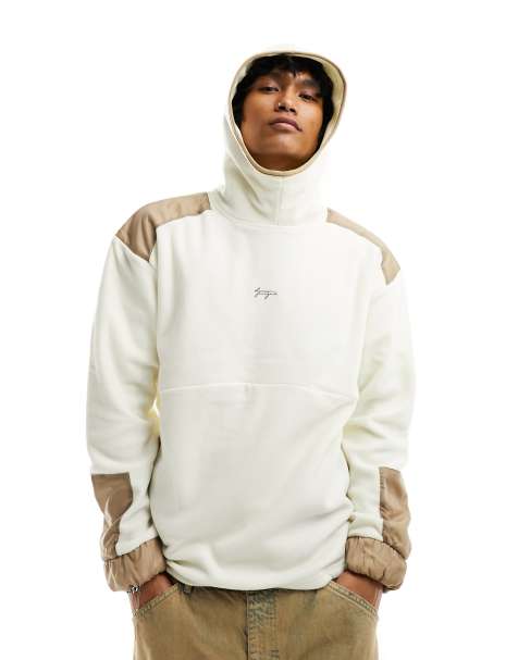 Denim Project - Hoogsluitende fleece met contrast en capuchon in wit - view 1
