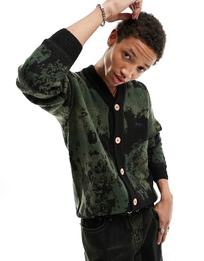 Denim Project knitted camo cardigan in green