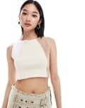 [Denim Project] Denim Project seam detail crop tank top in beige and white-Multi L Beige