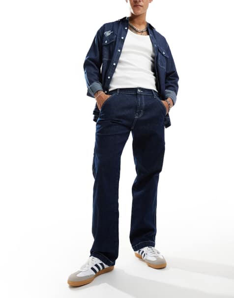 Denim Project straight leg workwear denim jeans in darkwash blue - view 1