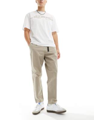Denim Project tapered pants in light beige with belt detail - view 1