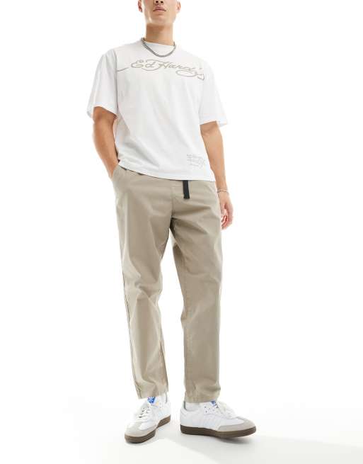 Denim Project tapered pants in light beige with belt detail