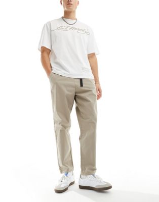Denim Project tapered trousers in light beige with belt detail