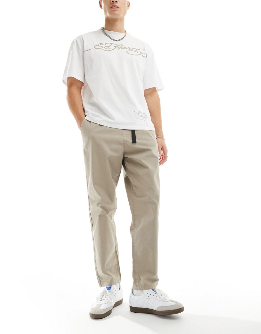 Denim Project tapered trousers in light beige with belt detail-Neutral