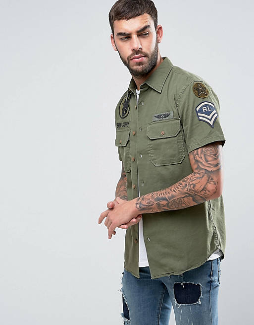 Denim & Supply Ralph Lauren Military Shirt Short Sleeve Regular Fit in Green