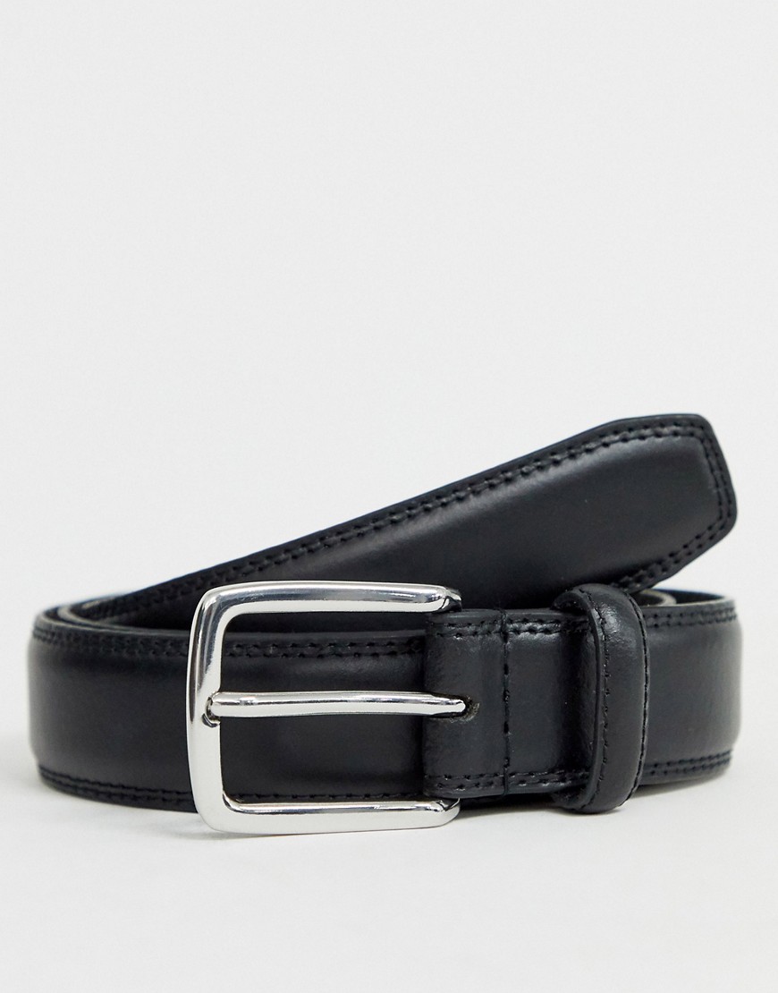 Dents - Cintura in pelle nera con targhetta con logo-Nero