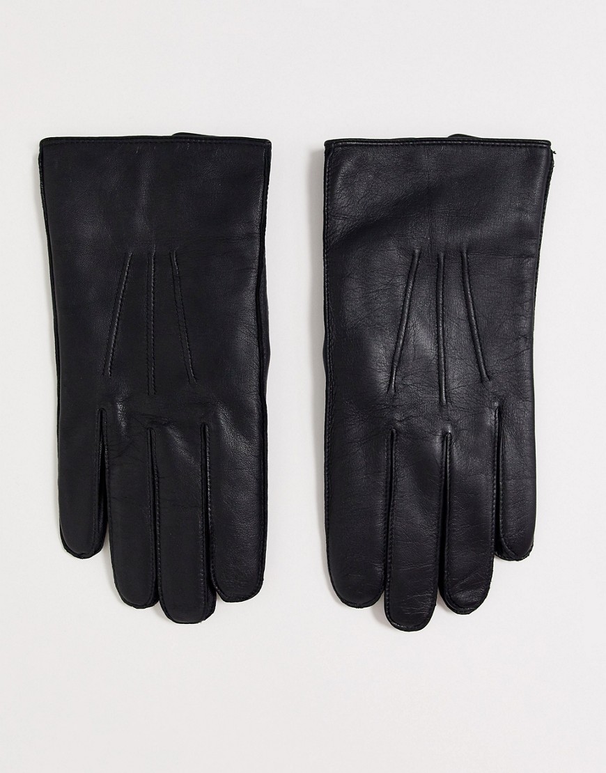 Dents Hasting leather gloves with fleece lining in black