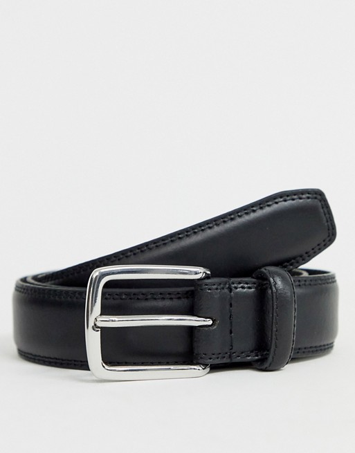 Dents leather belt with logo plate in black